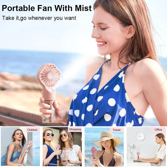 Imported™ Rechargeable Handheld Cooling Fan with Water Mist Spray (4 Speed Modes)