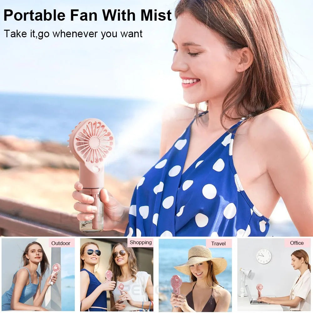 Imported™ Rechargeable Handheld Cooling Fan with Water Mist Spray (4 Speed Modes)