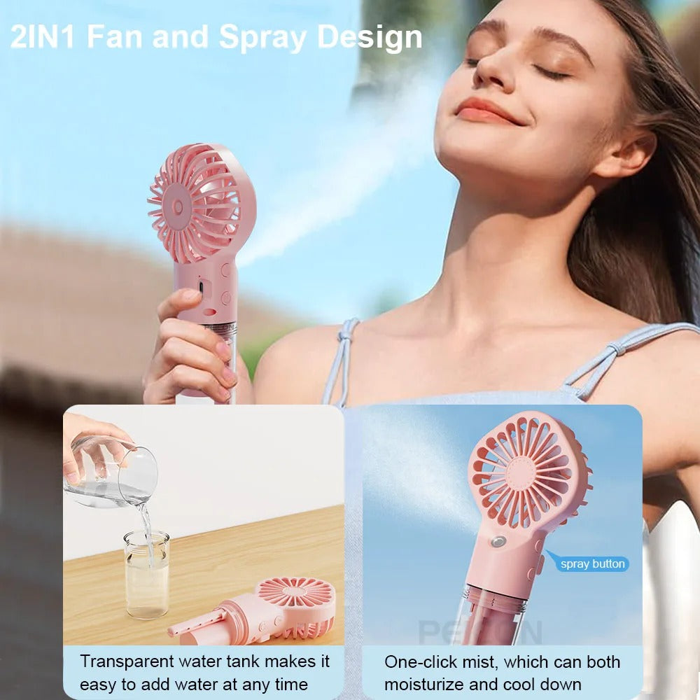 Imported™ Rechargeable Handheld Cooling Fan with Water Mist Spray (4 Speed Modes)