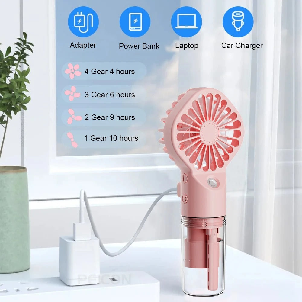 Imported™ Rechargeable Handheld Cooling Fan with Water Mist Spray (4 Speed Modes)