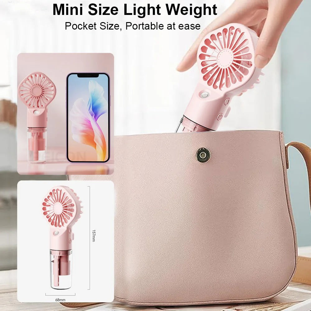 Imported™ Rechargeable Handheld Cooling Fan with Water Mist Spray (4 Speed Modes)